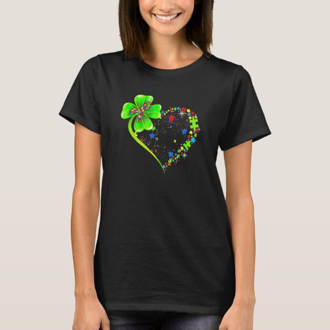 St Patricks Day Clover Autism Funny Autism Awarene T-Shirt (Front)