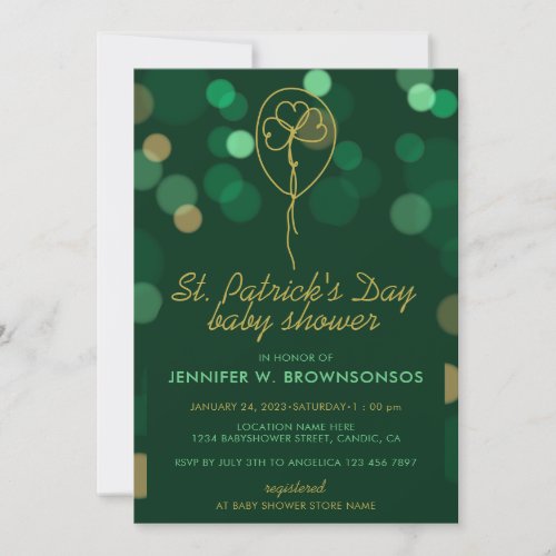 St Patricks Day Clover Balloon Green Yellow Baby Invitation