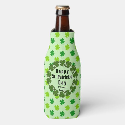 St Patricks Day Clover Custom Name Personalized Bottle Cooler