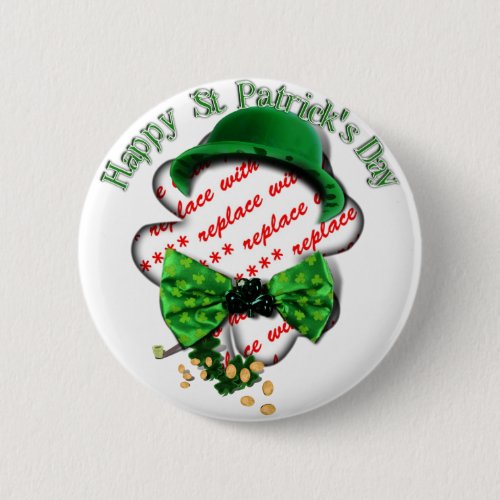 St Patricks Day Clover Frame wAdjustable Tie Pinback Button