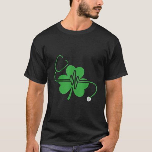 St Patricks Day Clover Heartbeat Irish Nurse Shamr T_Shirt