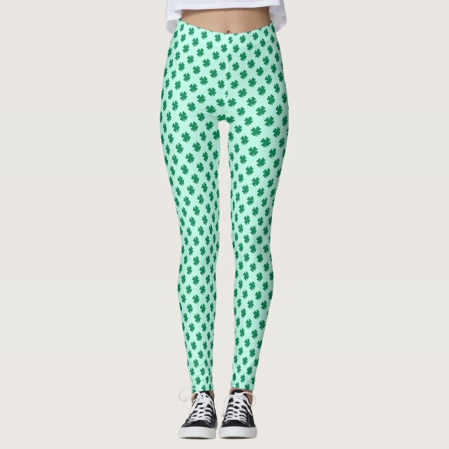 St. Patrick's Day Clover Leaf Pattern Leggings (Front)