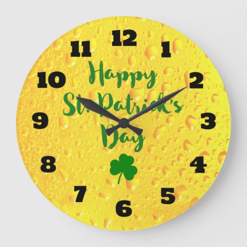 St Patricks Day _ Clover on a Beer Backdrop Large Clock