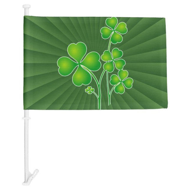St. Patrick's Day Clover & rays + your ideas Car Flag (Front)