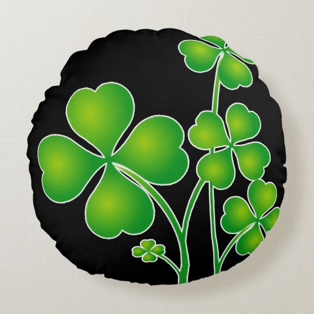 St. Patrick's Day Clover / Shamrocks + your ideas Round Pillow (Front)
