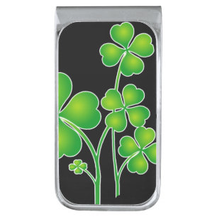 St. Patrick's Day Clover / Shamrocks + your ideas Silver Finish Money Clip