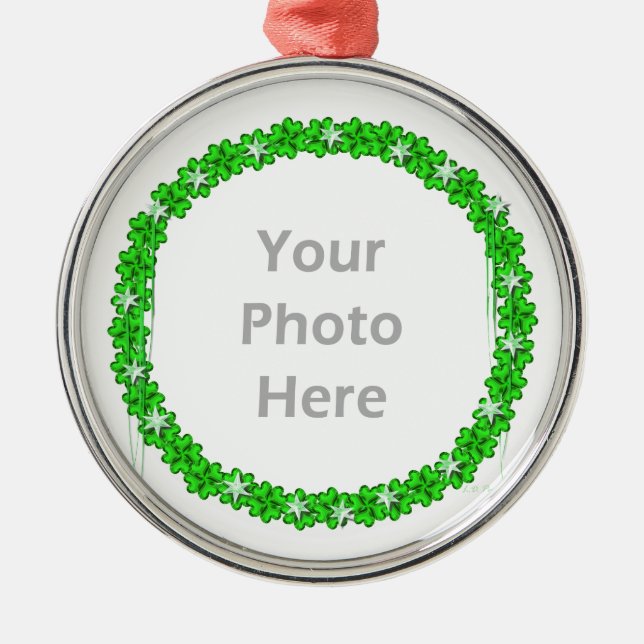 St. Patricks Day Clover Stars (round photo frame) Metal Ornament (Front)