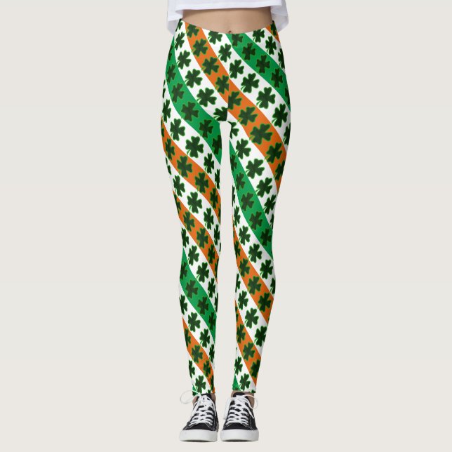 St. Patrick's Day Clover Stripes Leggings (Front)