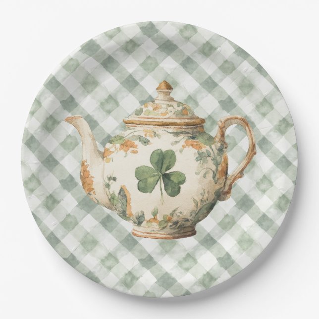 St Patrick's Day Clover Tea Pot Paper Plates (Front)