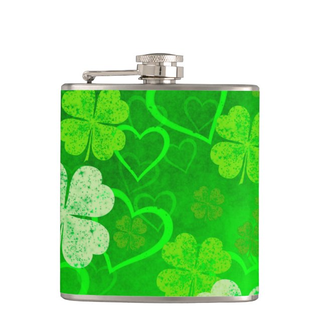 St. Patrick's Day Clovers and Hearts Flask (Front)