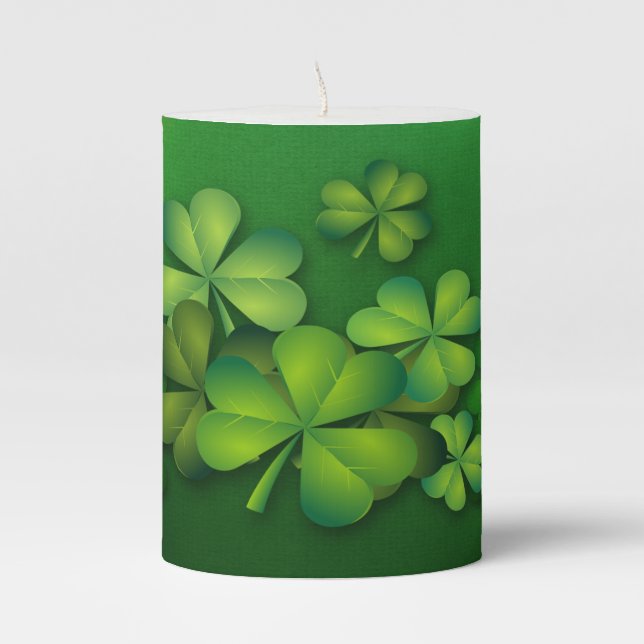 St Patrick's Day - Clovers/Shamrocks Pillar Candle (Front)