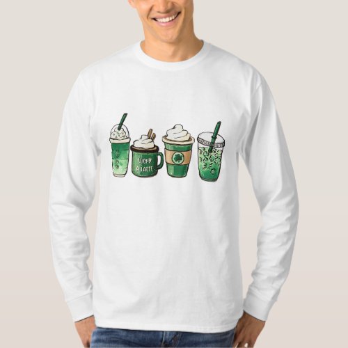St Patricks Day Coffee Lucky latte Green Irish Sha T_Shirt