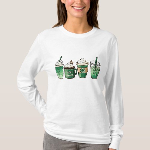St Patricks Day Coffee Lucky latte Green Irish Sha T_Shirt