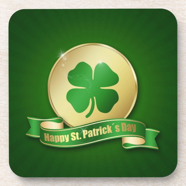 St. Patrick's Day Coin Shamrock Beverage Coaster (Front)