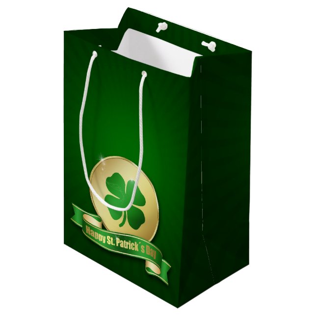 St. Patrick's Day Coin Shamrock Medium Gift Bag (Front Angled)