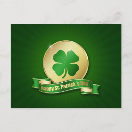St Patricks Day Coin Shamrock Postcard