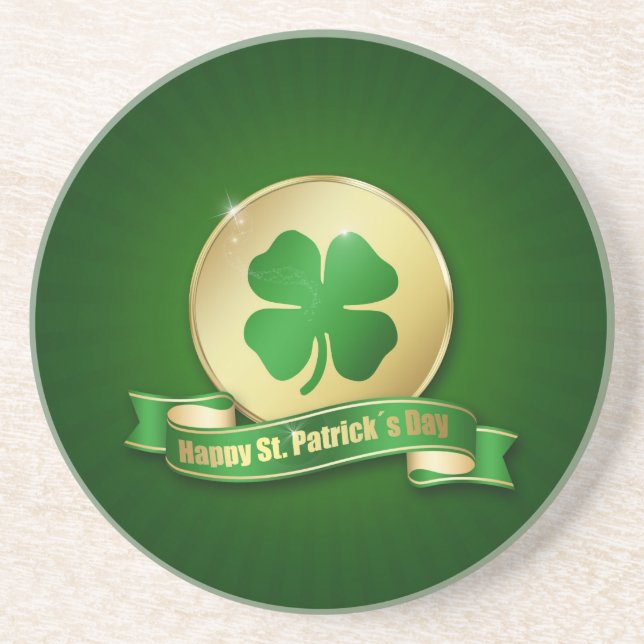 St. Patrick's Day Coin Shamrock Sandstone Coaster (Front)
