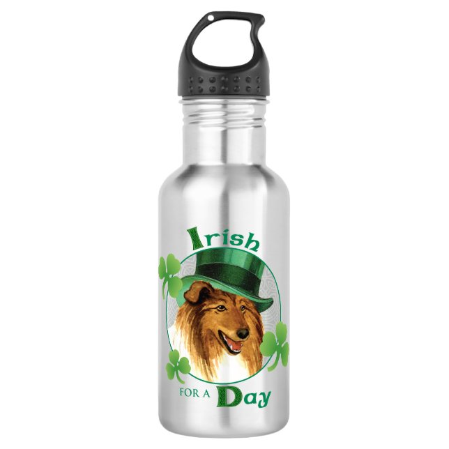 St. Patrick's Day Collie Stainless Steel Water Bottle (Front)