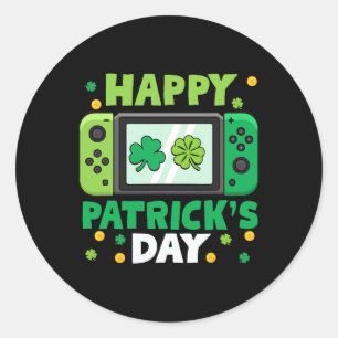 St Patricks Day Controller Video Game Kids Boy Tod Classic Round Sticker