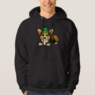 St Patrick's Day Corgi Dog Irish Shamrock Leprecha Hoodie