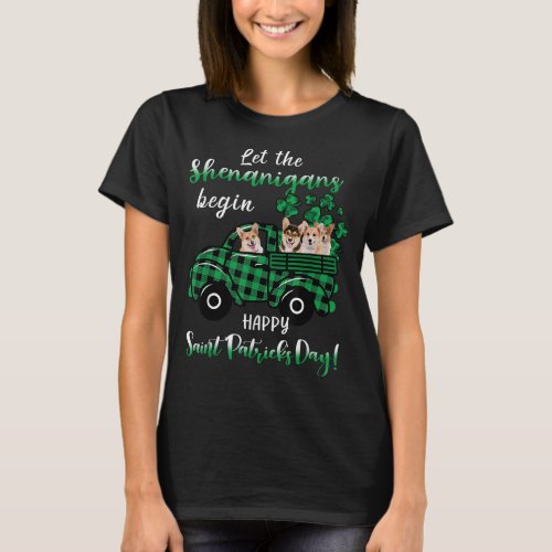 St Patricks Day Corgi Dog Lover Shamrocks Trucks S T_Shirt