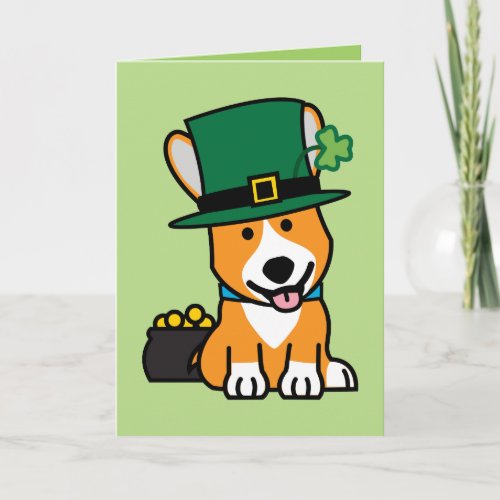 St Patricks Day Corgi Leprechaun Dog Puppy Doggy Card
