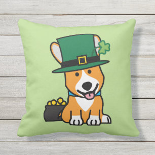 St. Patrick's Day Corgi Leprechaun Dog Puppy Doggy Outdoor Pillow