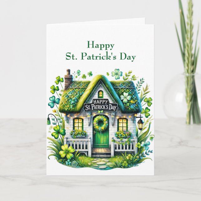 St Patricks Day Cottage  Illustration Holiday Card (Front)