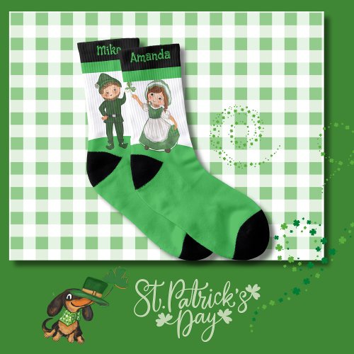 St. Patrick's Day Couple Green White Black  Socks