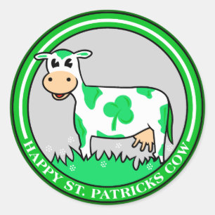 St. Patrick's Day Cow Shamrock Classic Round Sticker