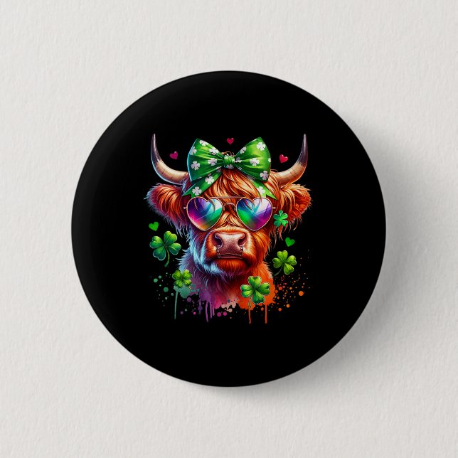 St Patrick's Day Cow St Patricks Day Shamrock Wome Button (Front)