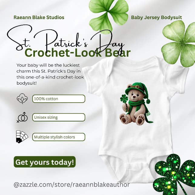 St. Patrick's Day Crochet-Look Bear  Baby Bodysuit (Creator Uploaded)