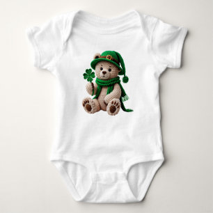 St. Patrick's Day Crochet-Look Bear  Baby Bodysuit