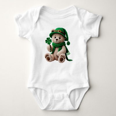 St. Patrick's Day Crochet-Look Bear  Baby Bodysuit