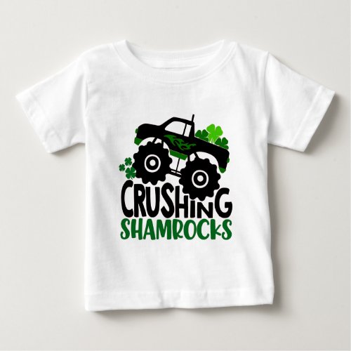 St Patricks Day Crushing Shamrocks Monster Truck Baby T_Shirt