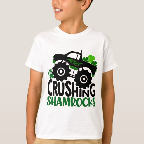 St Patricks Day Crushing Shamrocks Monster Truck T_Shirt