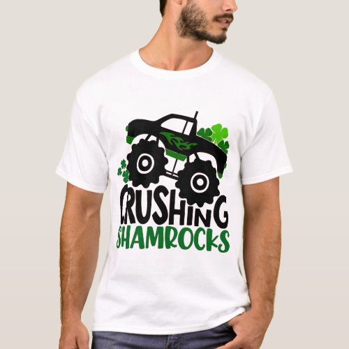 St Patricks Day Crushing Shamrocks Monster Truck T_Shirt