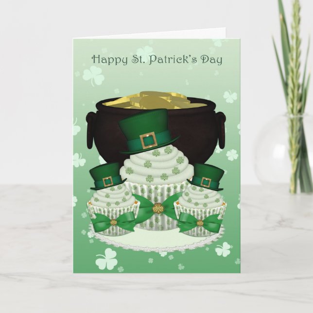 St. Patrick's Day Cupcake And Pot Of Gold Card (Front)