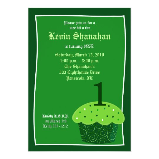 St. Patrick's Day CUPCAKE Birthday Invitation 5x7