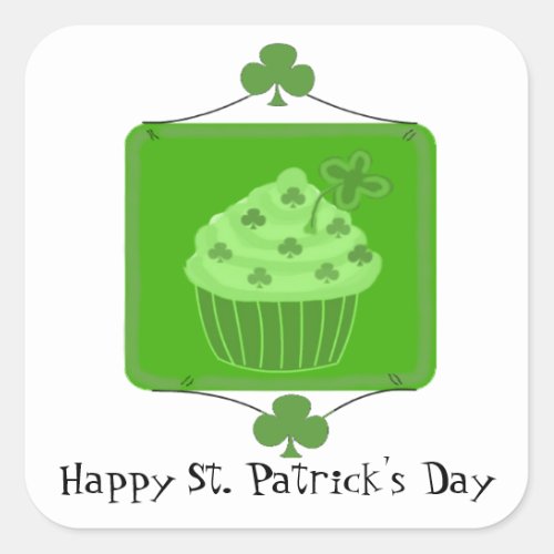 St Patricks Day Cupcake Square Sticker