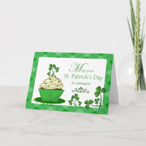St Patricks Day Cupcake with Shamrocks Card