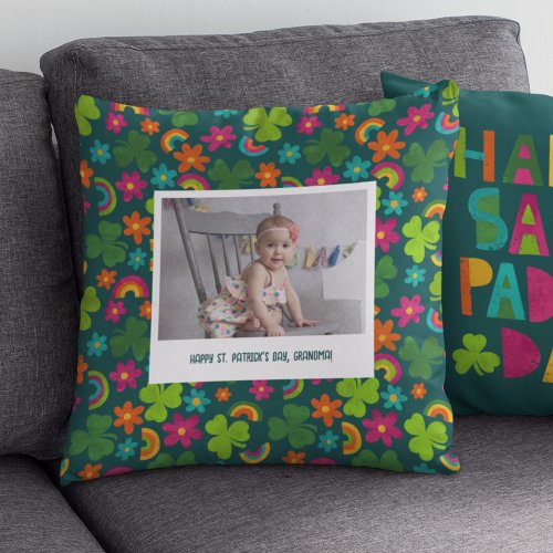 St Patricks Day Custom Message and Photo Throw Pillow