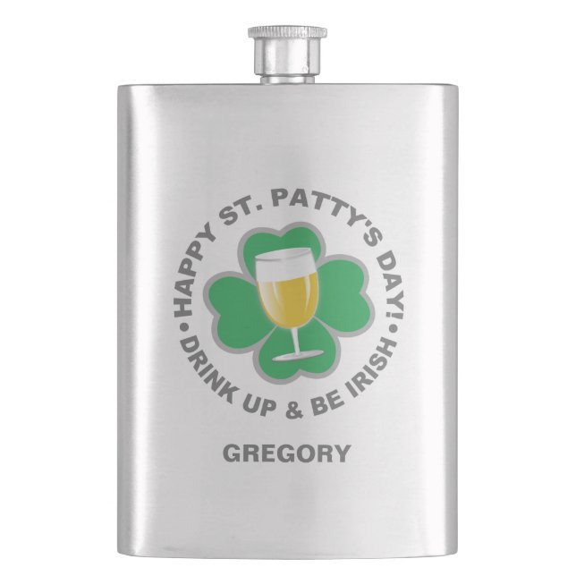 St. Patrick's Day custom name flask (Front)