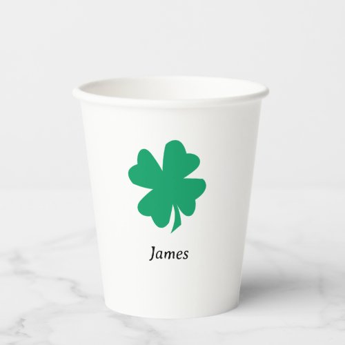 St Patricks Day Custom Name Monogram Shamrock Leaf Paper Cups