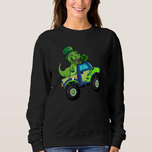 St Patricks Day Cute Dinosaur Monster Truck Kids B Sweatshirt (Front)