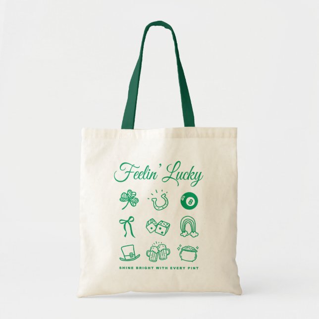 St Patricks Day Cute Doodle Art Lucky Irish Tote Bag (Front)
