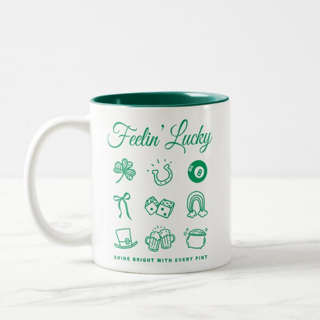 St Patricks Day Cute Doodle Art Lucky Irish Two-Tone Coffee Mug (Left)