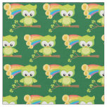 St Patricks Day Cute Green Owl Rainbow Irish Fabric
