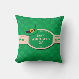 St Patrick's Day cute green pattern irish clover Throw Pillow