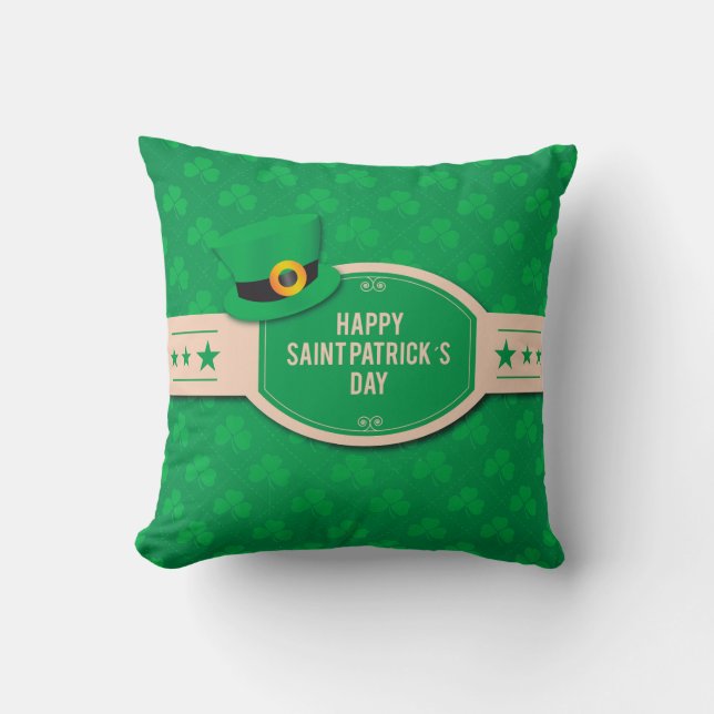 St Patrick's Day cute green pattern irish clover Throw Pillow (Front)